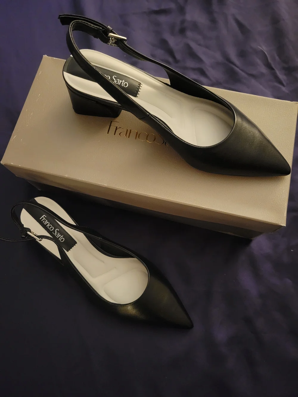 Franco Sarto Black Pointed-Toe Slingback Heels